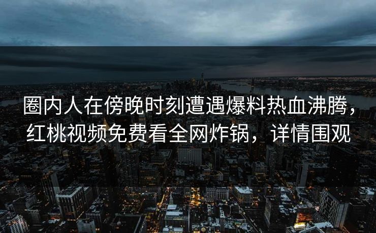 圈内人在傍晚时刻遭遇爆料热血沸腾，红桃视频免费看全网炸锅，详情围观