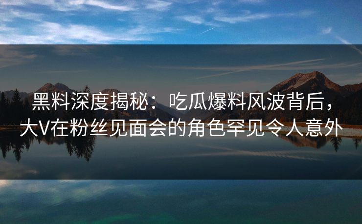 黑料深度揭秘：吃瓜爆料风波背后，大V在粉丝见面会的角色罕见令人意外